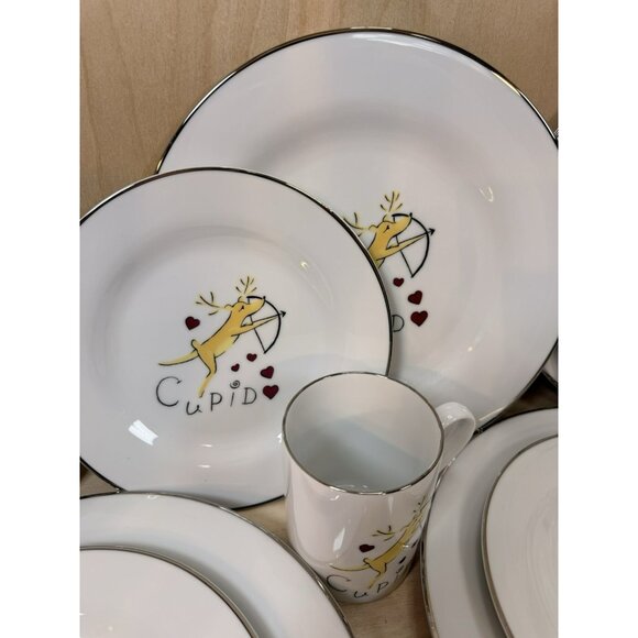 Pottery Barn Playful Reindeer Dishes Comet Vixen Blitzen Cupid 12 Piece 4 Sets - Picture 4 of 15